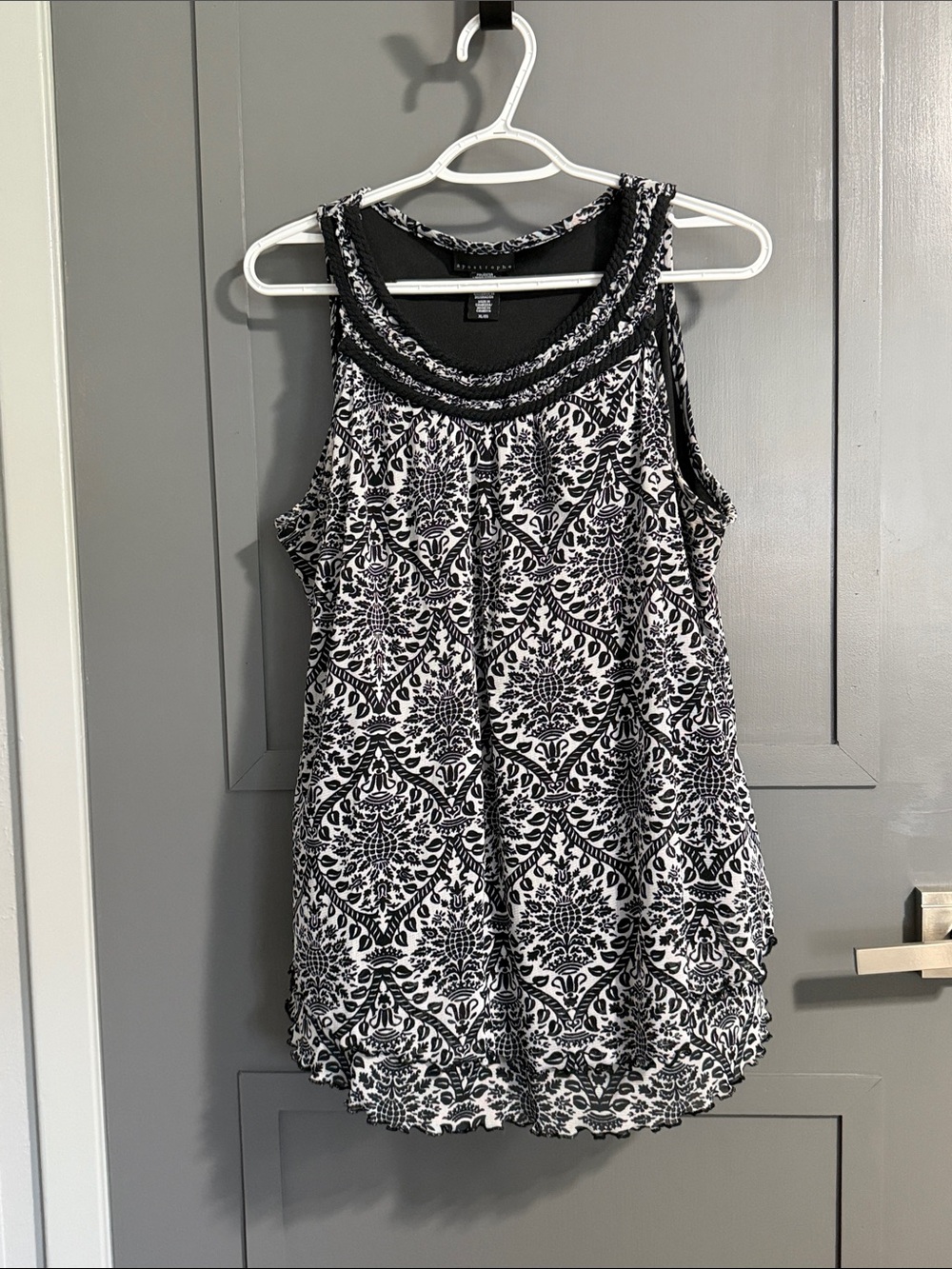 Apostrophe Black and White Printed Tank Top